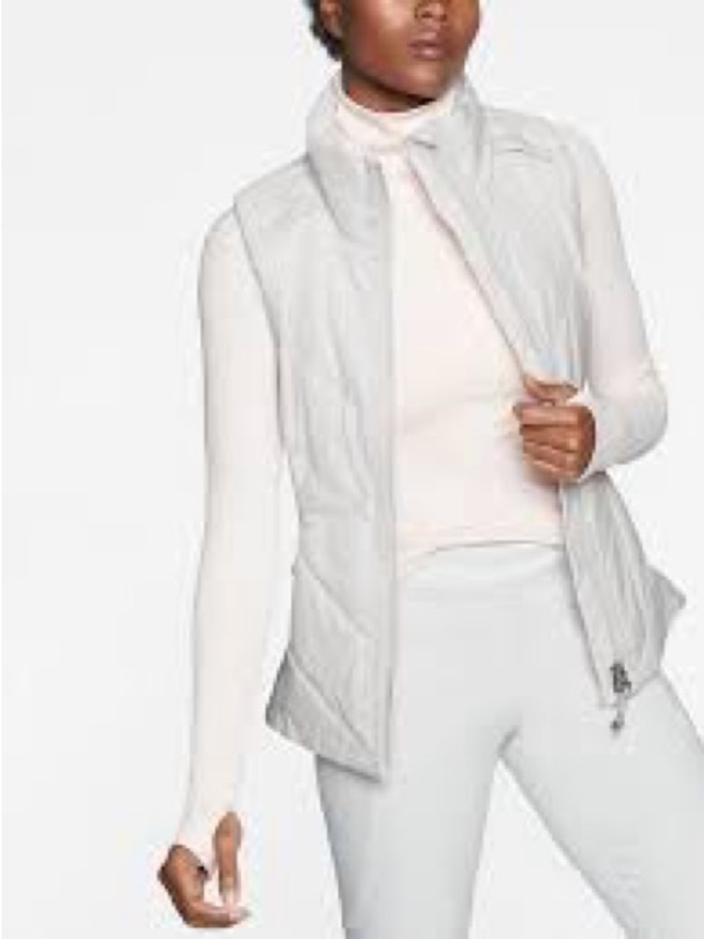 Athleta White Quilted Stand-Collar Vest